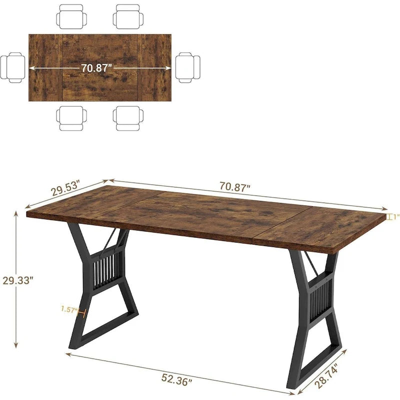 Table de cuisine/salle à manger pour 4-6 personnes avec pieds en métal