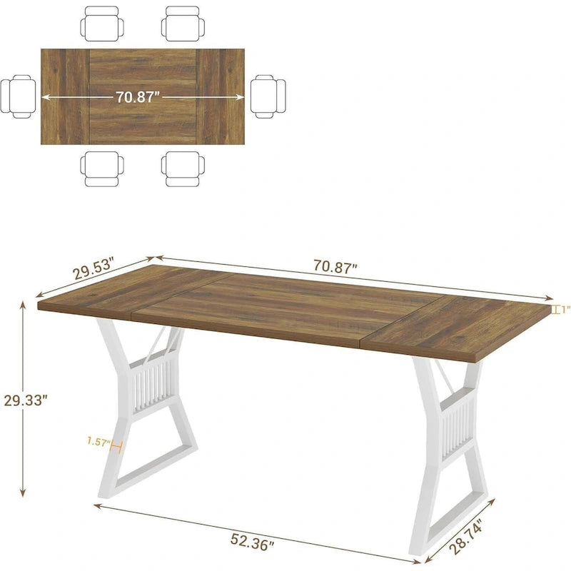 Table de cuisine/salle à manger pour 4-6 personnes avec pieds en métal