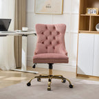 Fauteuil de bureau capitonné en velours gris avec base en métal doré - Chaise de bureau pivotante réglable