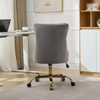 Fauteuil de bureau capitonné en velours gris avec base en métal doré - Chaise de bureau pivotante réglable