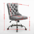 Fauteuil de bureau capitonné en velours gris avec base en métal doré - Chaise de bureau pivotante réglable