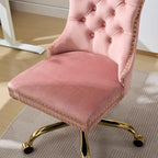 Fauteuil de bureau capitonné en velours gris avec base en métal doré - Chaise de bureau pivotante réglable