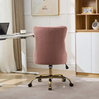 Fauteuil de bureau capitonné en velours gris avec base en métal doré - Chaise de bureau pivotante réglable