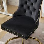 Fauteuil de bureau capitonné en velours gris avec base en métal doré - Chaise de bureau pivotante réglable