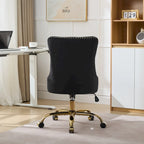 Fauteuil de bureau capitonné en velours gris avec base en métal doré - Chaise de bureau pivotante réglable