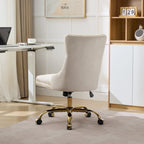 Fauteuil de bureau capitonné en velours gris avec base en métal doré - Chaise de bureau pivotante réglable
