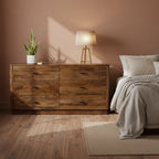 Commode 6 tiroirs, bois de manguier, finition noyer