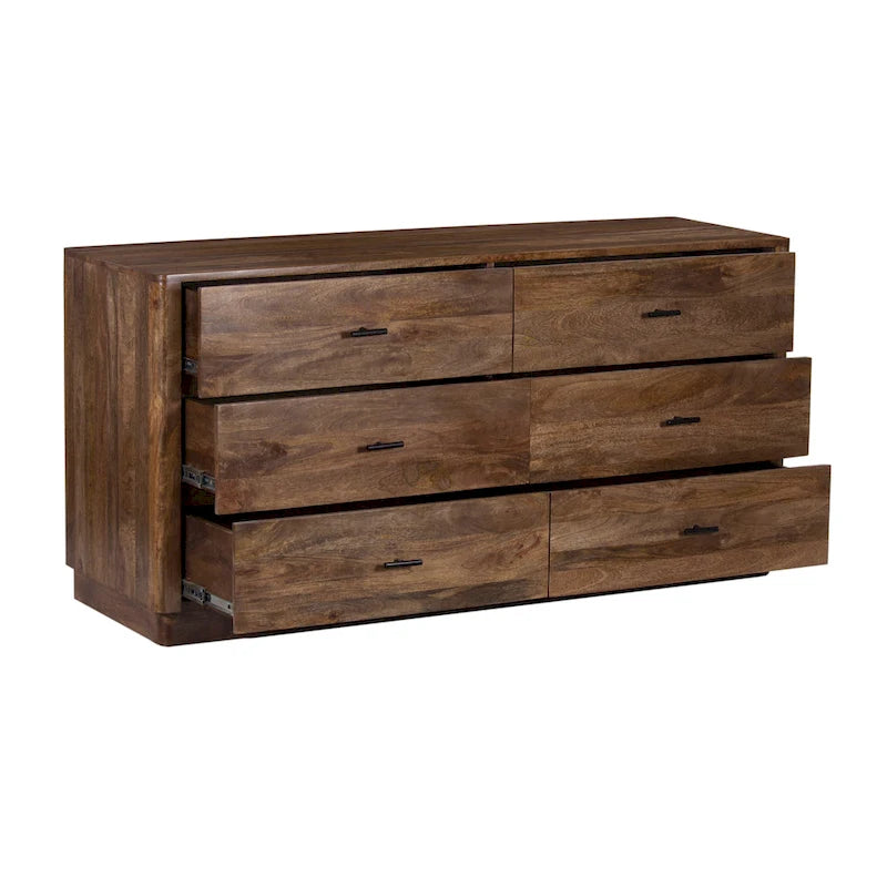 Commode 6 tiroirs, bois de manguier, finition noyer
