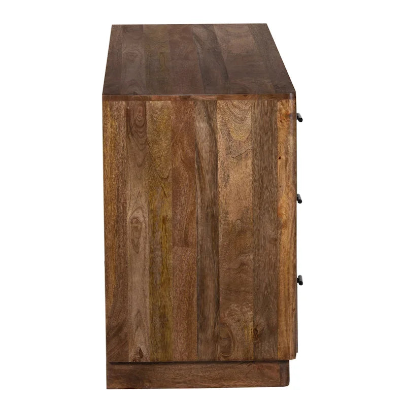 Commode 6 tiroirs, bois de manguier, finition noyer