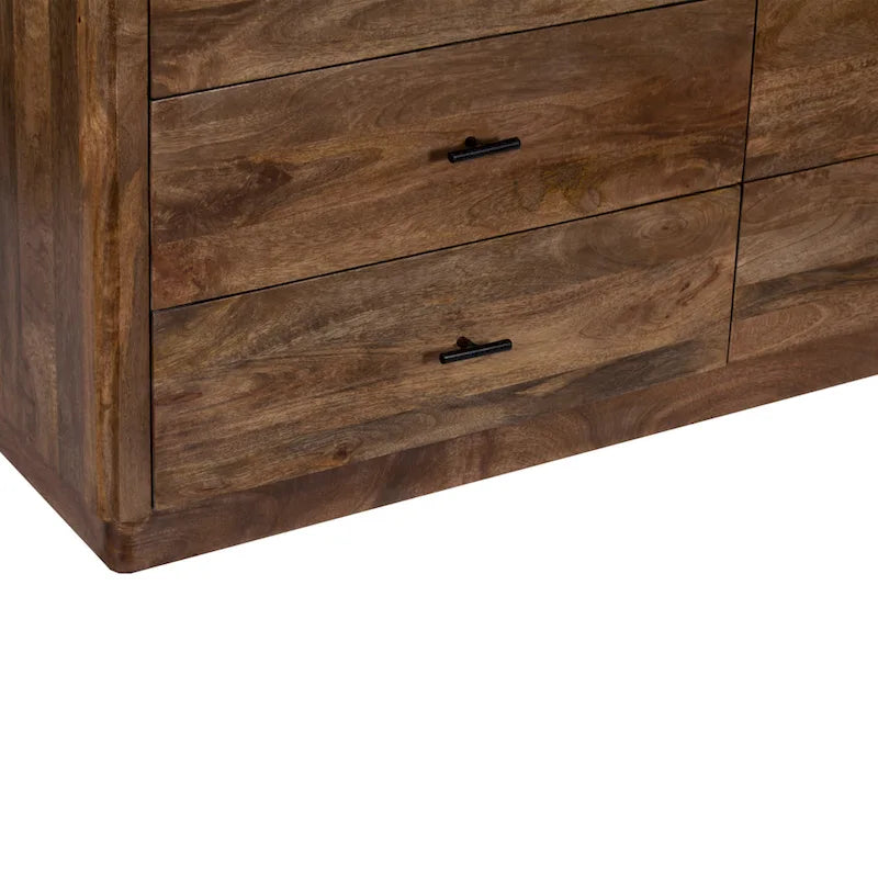 Commode 6 tiroirs, bois de manguier, finition noyer