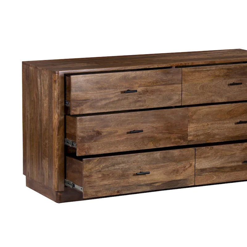 Commode 6 tiroirs, bois de manguier, finition noyer