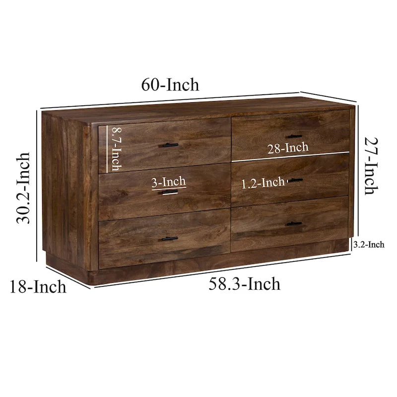 Commode 6 tiroirs, bois de manguier, finition noyer