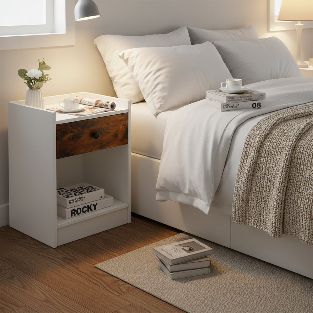 Gymax Set of 2 Nightstand with Drawer Cabinet End Side Table Raised - 17 x 16 x 42 (L x W x H)