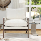 Fauteuil d'appoint en velours et bois massif de style Mid-Century avec coussin d'assise épais