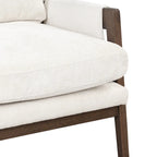 Fauteuil d'appoint en velours et bois massif de style Mid-Century avec coussin d'assise épais