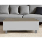 Table basse relevable rectangulaire en bois manufacturé chêne clair et blanc 32 - 21,4 H x 31,5 L x 21,4 P