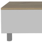 Table basse relevable rectangulaire en bois manufacturé chêne clair et blanc 32 - 21,4 H x 31,5 L x 21,4 P