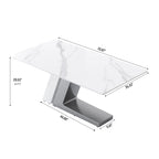 Table à manger moderne Slate avec plateau rectangulaire en pierre frittée blanche et pieds en métal