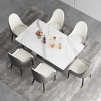 Table à manger moderne Slate avec plateau rectangulaire en pierre frittée blanche et pieds en métal