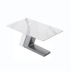 Table à manger moderne Slate avec plateau rectangulaire en pierre frittée blanche et pieds en métal
