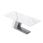 Table à manger moderne Slate avec plateau rectangulaire en pierre frittée blanche et pieds en métal