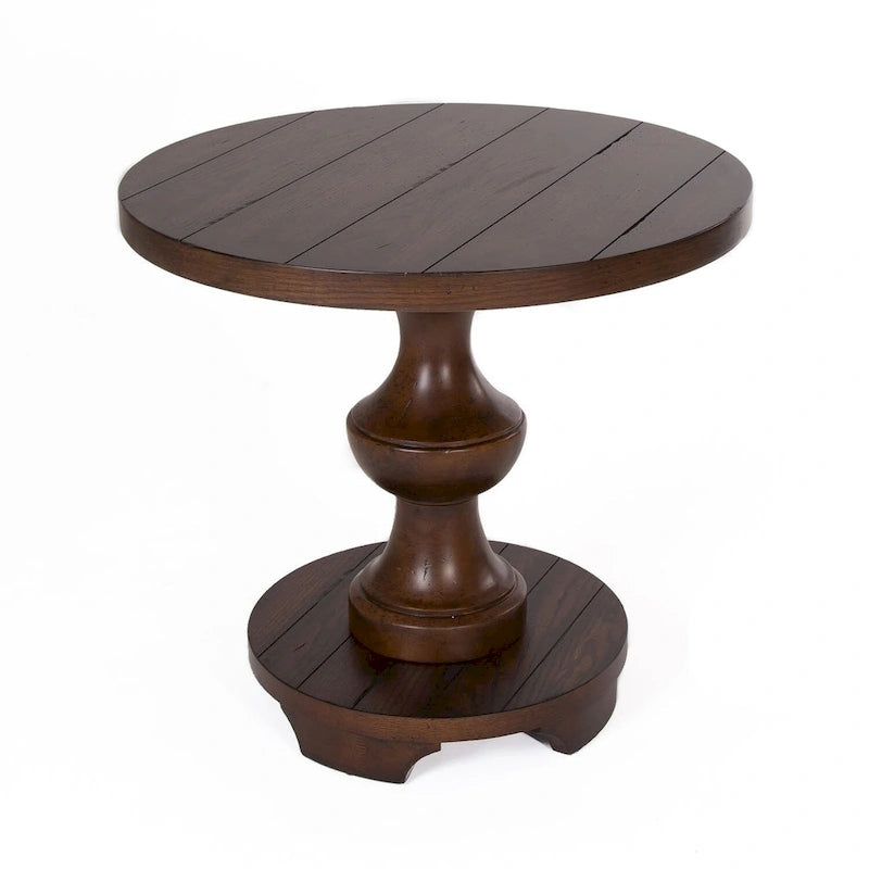 Table d'appoint ronde marron avec plateau épais en chêne