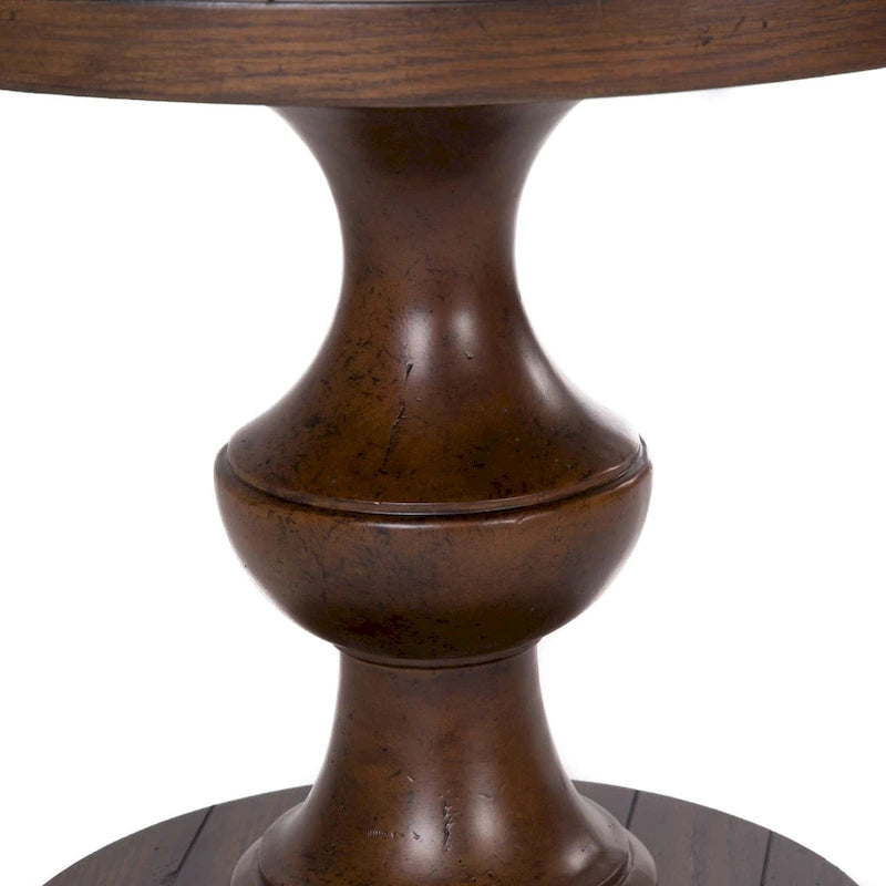 Table d'appoint ronde marron avec plateau épais en chêne