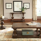 Table d'appoint ronde marron avec plateau épais en chêne