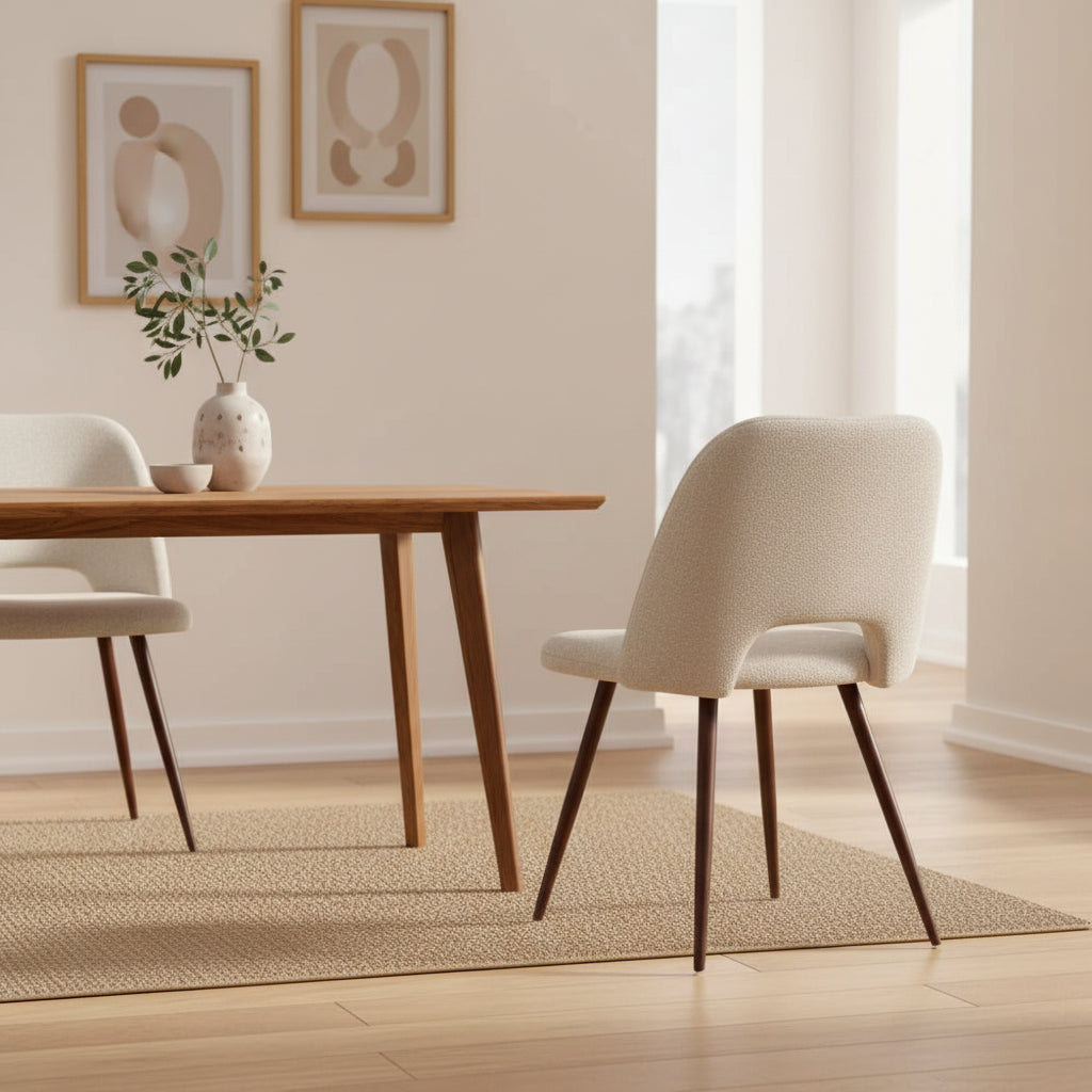 Chaise de salle à manger moderne capitonnée à découpe, pieds en noyer (lot de 4)