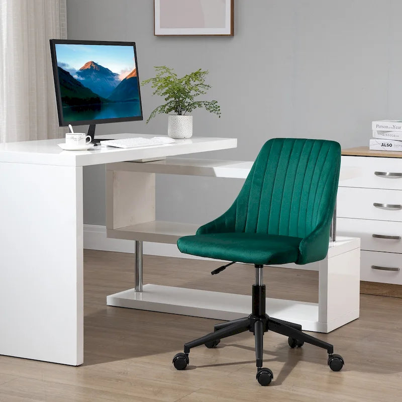 Chaise de bureau mi-hauteur, Fauteuil de bureau en velours pivotant en forme de coquille pour la maison ou la chambre