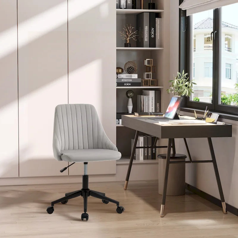 Chaise de bureau mi-hauteur, Fauteuil de bureau en velours pivotant en forme de coquille pour la maison ou la chambre