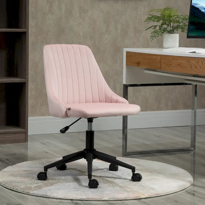 Chaise de bureau mi-hauteur, Fauteuil de bureau en velours pivotant en forme de coquille pour la maison ou la chambre
