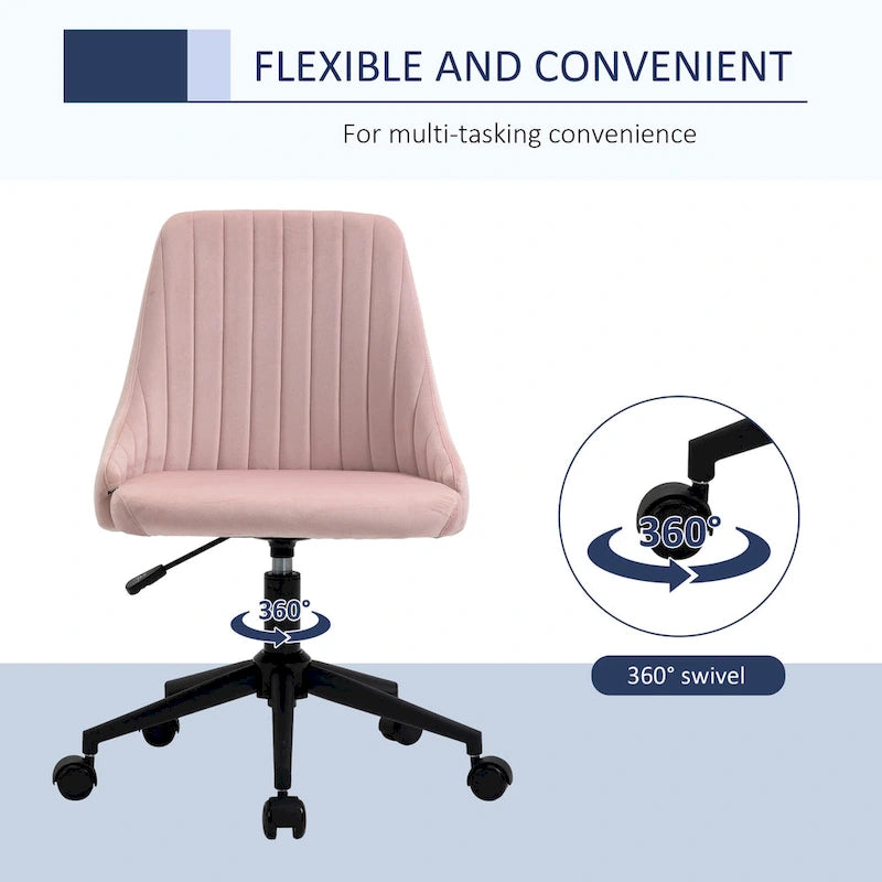 Chaise de bureau mi-hauteur, Fauteuil de bureau en velours pivotant en forme de coquille pour la maison ou la chambre