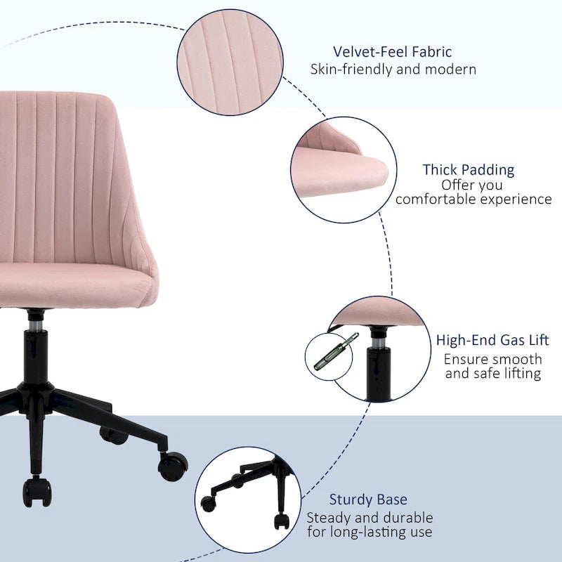 Chaise de bureau mi-hauteur, Fauteuil de bureau en velours pivotant en forme de coquille pour la maison ou la chambre
