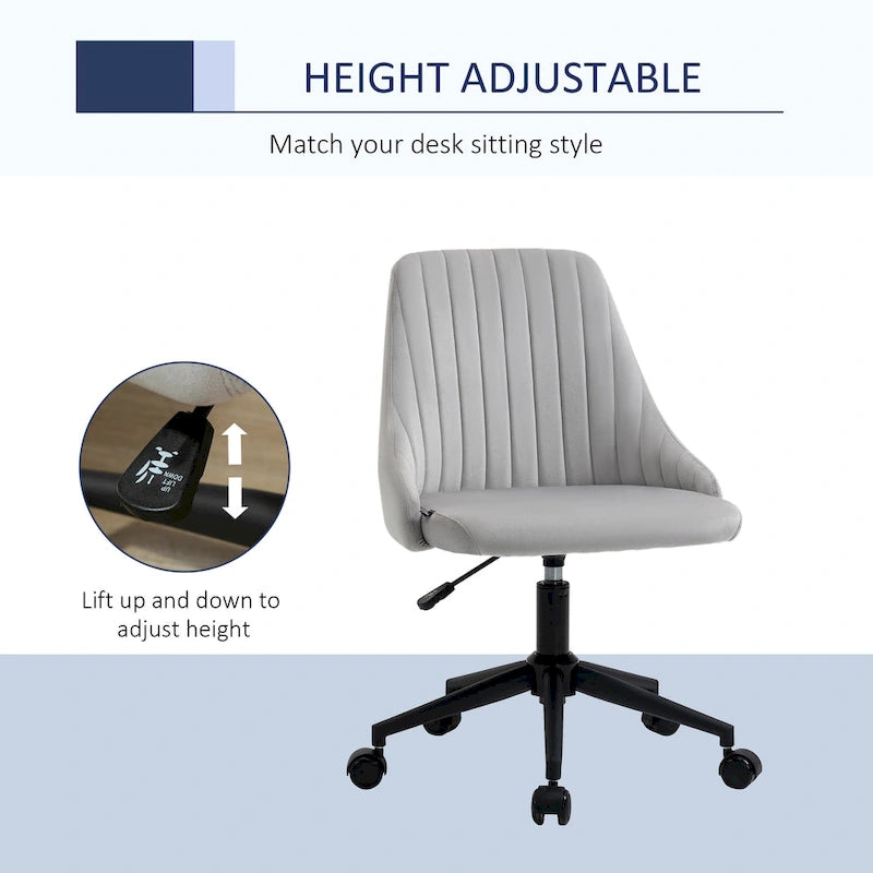 Chaise de bureau mi-hauteur, Fauteuil de bureau en velours pivotant en forme de coquille pour la maison ou la chambre