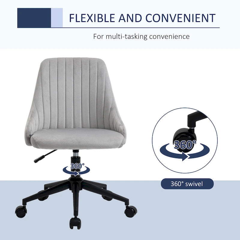 Chaise de bureau mi-hauteur, Fauteuil de bureau en velours pivotant en forme de coquille pour la maison ou la chambre