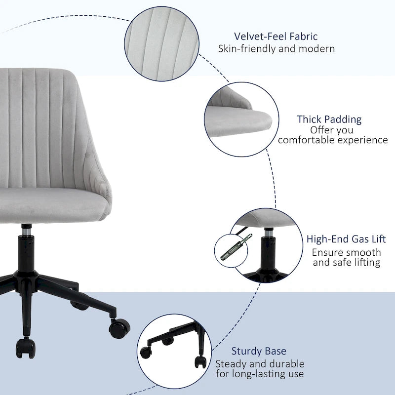 Chaise de bureau mi-hauteur, Fauteuil de bureau en velours pivotant en forme de coquille pour la maison ou la chambre