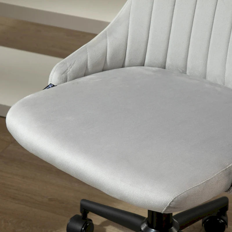 Chaise de bureau mi-hauteur, Fauteuil de bureau en velours pivotant en forme de coquille pour la maison ou la chambre