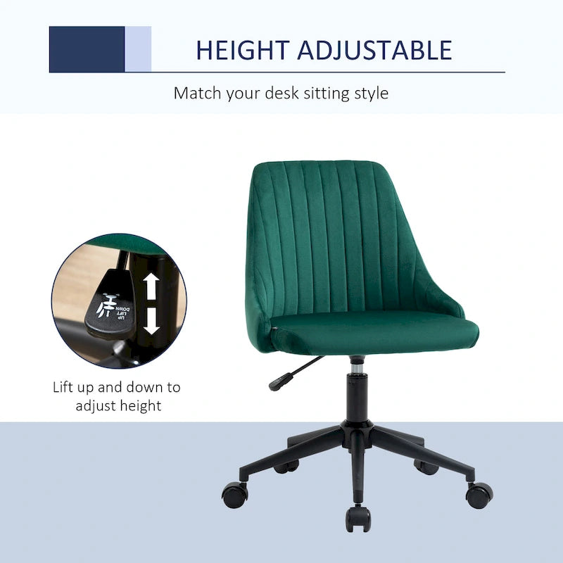Chaise de bureau mi-hauteur, Fauteuil de bureau en velours pivotant en forme de coquille pour la maison ou la chambre