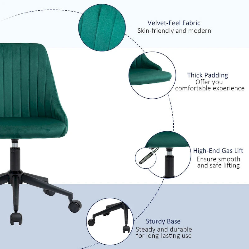 Chaise de bureau mi-hauteur, Fauteuil de bureau en velours pivotant en forme de coquille pour la maison ou la chambre