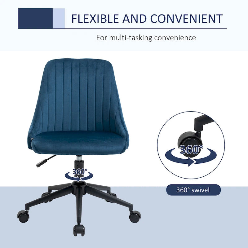Chaise de bureau mi-hauteur, Fauteuil de bureau en velours pivotant en forme de coquille pour la maison ou la chambre