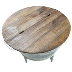 Table basse d'appoint ronde 26 pouces, base en fer de style cuve, marron, gris, blanc délavé