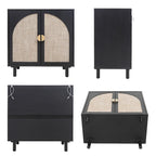 Meuble d'appoint de rangement en rotin avec portes, buffet - 75L x 40l x 80H cm