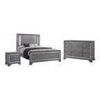 Furniture of America Taia Contemporary Grey 3-Piece Panel Bed, Nightstand and Dresser Set with LED