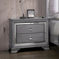 Lit panneau contemporain gris 3 pièces, table de nuit et commode avec LED