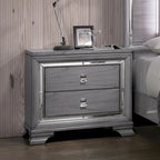 Lit panneau contemporain gris 3 pièces, table de nuit et commode avec LED