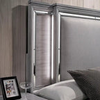 Lit panneau contemporain gris 3 pièces, table de nuit et commode avec LED