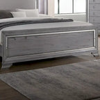 Lit panneau contemporain gris 3 pièces, table de nuit et commode avec LED
