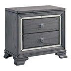 Lit panneau contemporain gris 3 pièces, table de nuit et commode avec LED