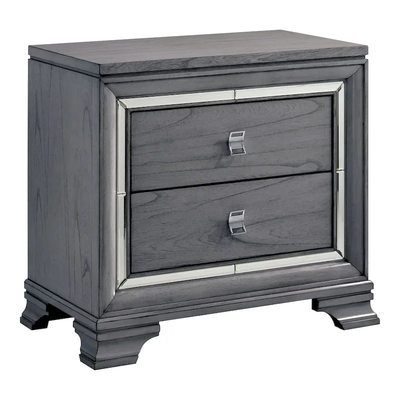 Lit panneau contemporain gris 3 pièces, table de nuit et commode avec LED